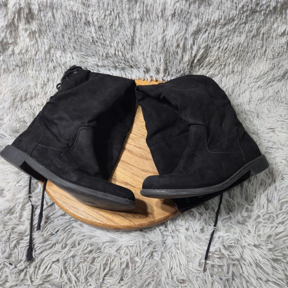 JustFab Sara Over The Knee Boots Womens Black Faux SuedeZip Up Size 7.5 Retro